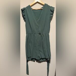 Green Linen Sleeveless Short Romper